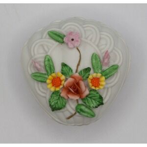 Lakeside China Trinket Box Rose Floral Seashell Footed Hand Painted 2500
